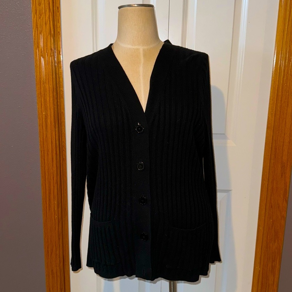 Talbot’s-Women’s Black Large Button Cardigan-Cotton-V-Neck-Sz 2X